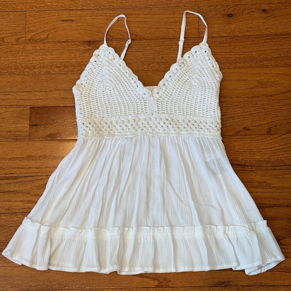 Blush White Textured Knit Tank with Tag Detail